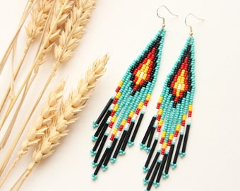 Handmade boho earrings 925 silver hooks Native style earrings for women