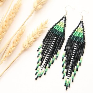 Boho Beaded Chandelier Earrings: Green Bohemian Jewelry