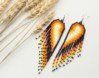 Orange Boho Earrings,Handmade Seed bead Earrings,cute artisan jewelry,Beaded earrings gift for women