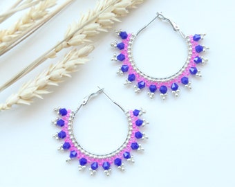 Beaded hoop earrings stainless steel hoop earrings handmade bicone crystal earrings jewelry gift for her