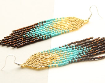 Beaded earrings,cute fringe earrings,seed bead jewelry,handmade bohemian earrings,Chandelier earring Dangle turquoise earrings