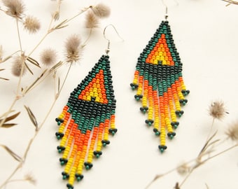 Colorful fringe earrings small beaded earrings bohemian seed bead jewelry cute handmade gift for her