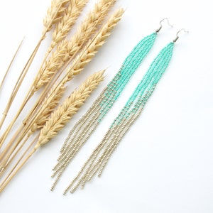 Long Turquoise Earrings,Boho Earrings,Beaded Earrings,Native Style Earrings,Blue Earrings,everyday earrings