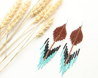 Colorful long earrings handwoven earrings boho style earrings glass bead jewelry
