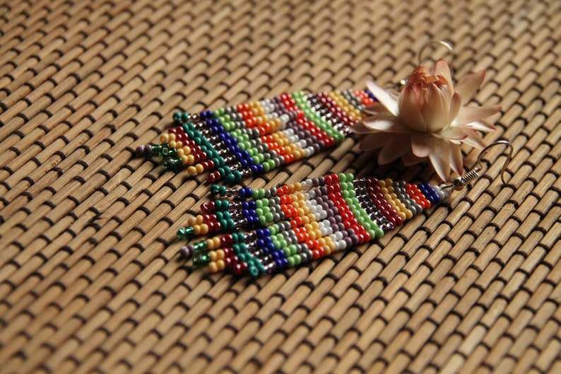 Hippie Seed Bead Earrings Native American Inspired Bead Work,colorful earrings Boho earrings