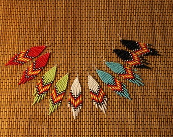 Small Native American Style Beaded Earrings , mixed color seed beads