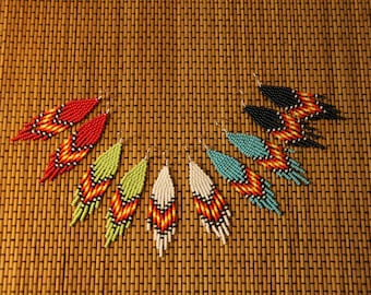 Small Native American Style Beaded Earrings , mixed color seed beads