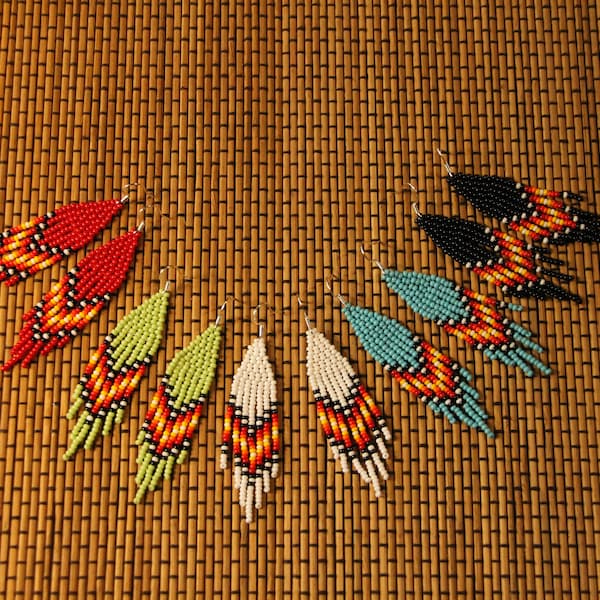 Small Native American Style Beaded Earrings , mixed color seed beads