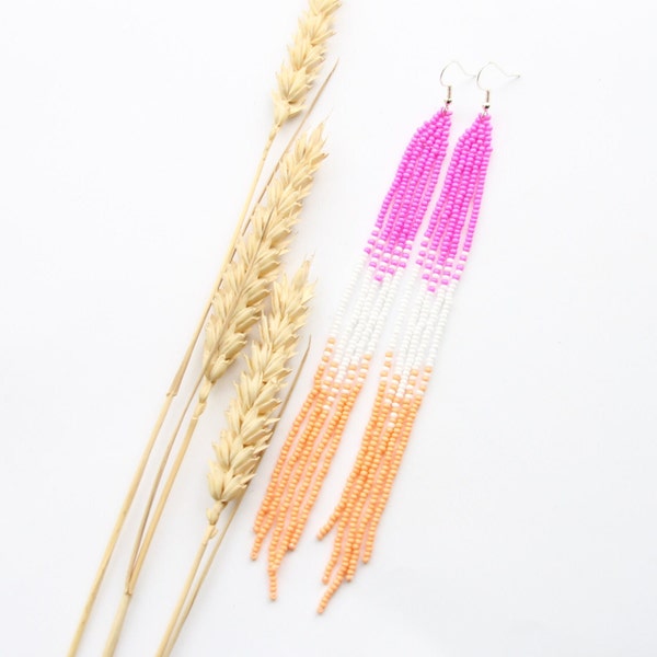 Long women festival earrings handmade boho chic jewellery beaded summer chandelier earrings cute gift for sister