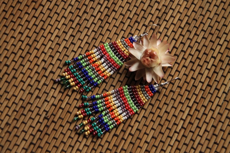 Hippie Seed Bead Earrings Native American Inspired Bead Work,colorful earrings Boho earrings