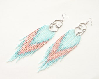 Abstract women earrings long seed bead jewelry handmade gift for her gallery earrings