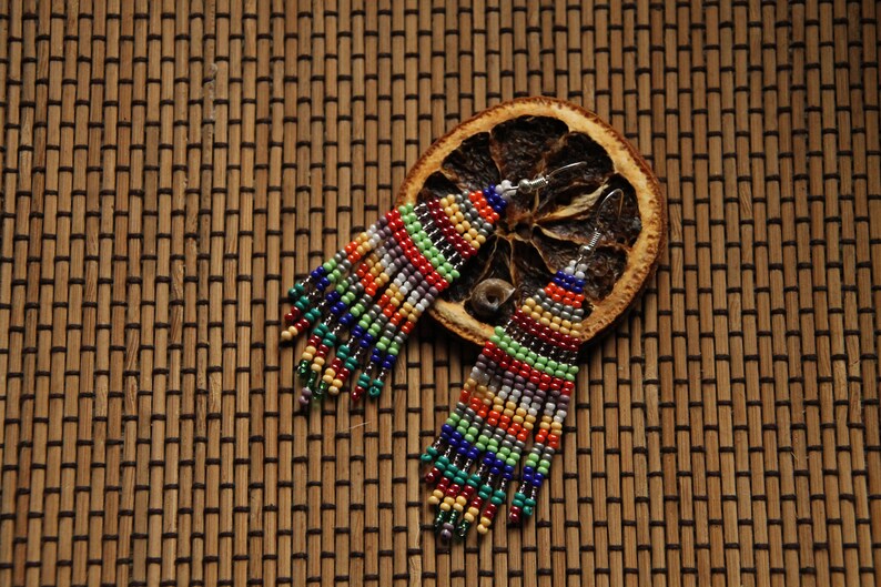 Hippie Seed Bead Earrings Native American Inspired Bead Work,colorful earrings Boho earrings