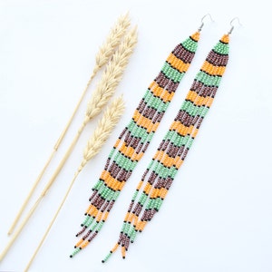 Extra Long Seed Bead Earrings: Handmade Gipsy Style Fringe Jewelry