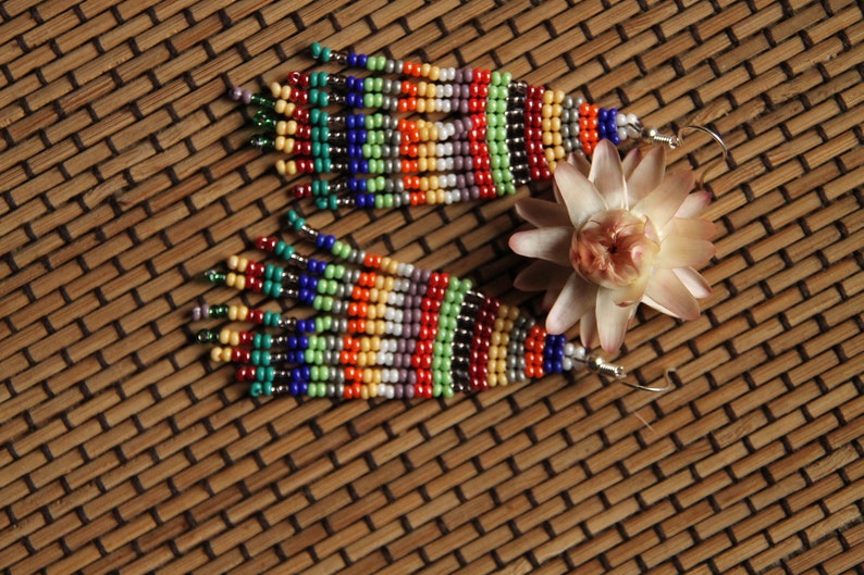 Hippie Seed Bead Earrings Native American Inspired Bead Work,colorful earrings Boho earrings