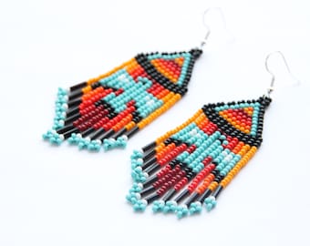 Handmade Thunderbird Beaded Earrings: Boho Tribal Style