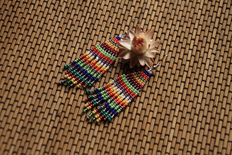 Hippie Seed Bead Earrings Native American Inspired Bead Work,colorful earrings Boho earrings
