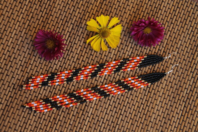 Native American Style Beaded Earrings Tribal Chandelier Earrings long earrings Handmade