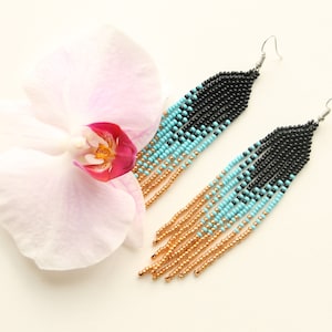 Boho Rocailles Perlen Ohrringe, Boho Perlen Fransen, handgemachter Schmuck