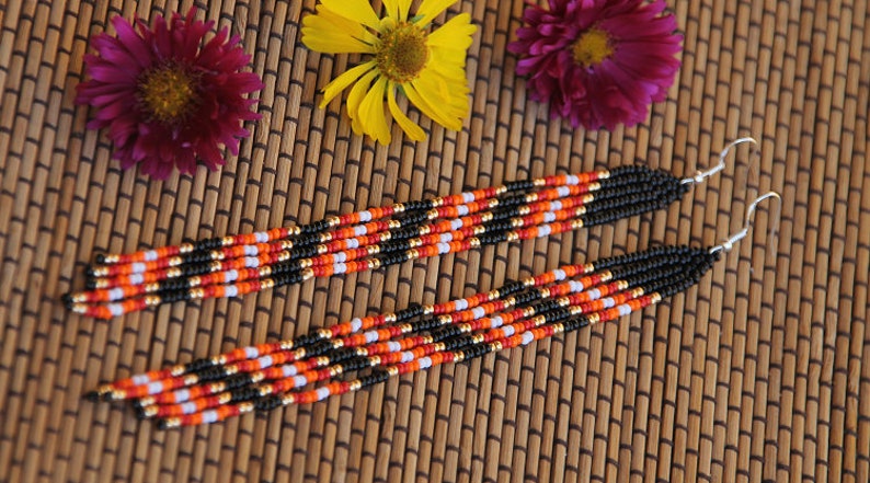 Native American Style Beaded Earrings Tribal Chandelier Earrings long earrings Handmade