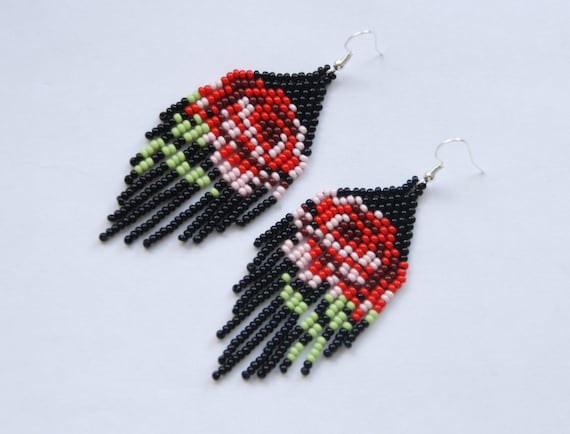 Beaded rose earrings deals