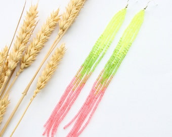 Long handmade boho earrings beaded seasonal jewelry colorful seed bead earrings cool gift for her