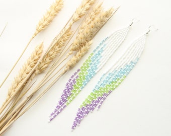 Long seed bead earrings handmade cute  earrings boho jewelry for her