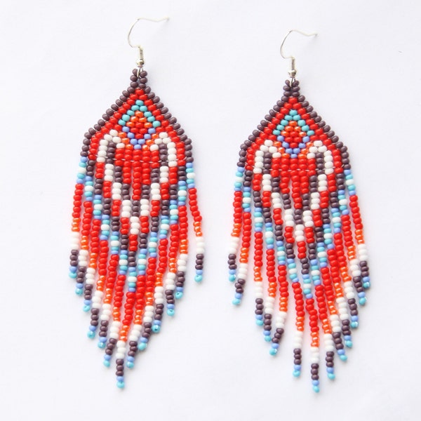 TRIBAL PATTERN SEED BEADS BOHO FISH HOOK EARRINGS – Riah Fashion