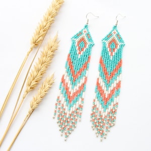 Lange Rocailles Perlen Fransen Ohrringe: Boho Perlenschmuck