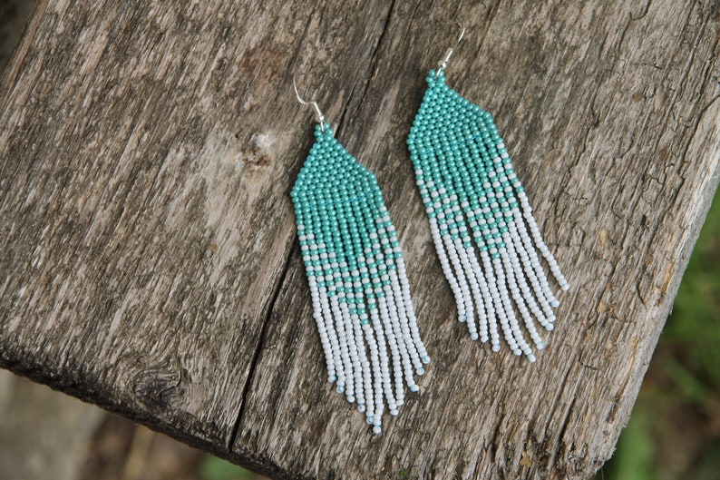 Seed bead earrings handmade turquoise white color seed bead Earrings New Boho