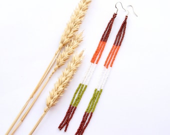 Longues boucles d'oreilles bohème chic festival faites main bijoux pour femmes boucles d'oreilles lustre d'été en perles cadeau mignon pour fille