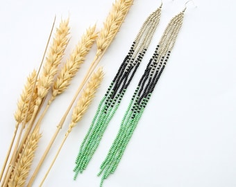 Long bohemian fringe earrings, seed bead chandelier earrings beautiful gift for women made by order special earrings for special women