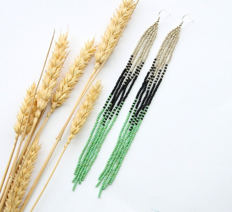 Long bohemian fringe earrings, seed bead chandelier earrings beautiful gift for women made by order special earrings for special women image 1