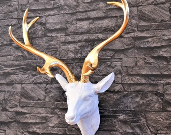 Wall decoration deer head, gilded with leaf brass - a special gift