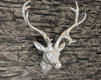 Deer head wall decoration, silver plated