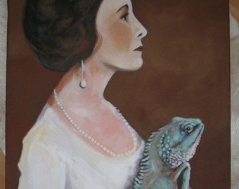 Original acrylic painting "Pride" lady with iguana