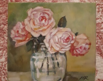 Romantic still life roses on canvas