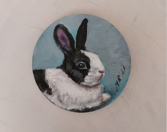 Rabbit Original Animal Portrait Acrylic on Wood
