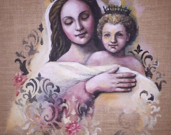 Painting Mary with Child "Love" Madonna