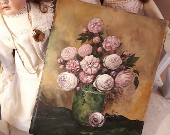 Antique Oil Painting Upcycled Flowers Painting Shabby Chic