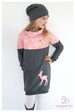Girls jersey dress with scarf collar, floral floral salmon pink, uni grey, applique bambi deer, long sleeve, girls dress, baby dress 