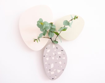 Pebble shape customisable arrangement wall vase/sculpture set in Mint, Terrazzo by Extra&ordinary Design