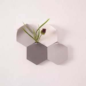 Pre-set hexagonal modular wall-mount vase in cool grey by Extra&ordinary Design image 1