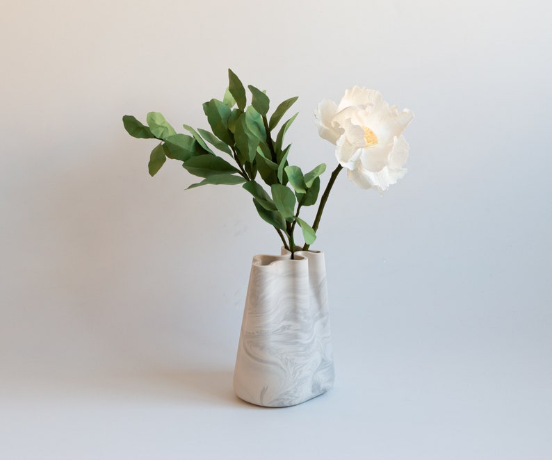 Set of 2 White marble finish accessory tray sculptural vase image 10