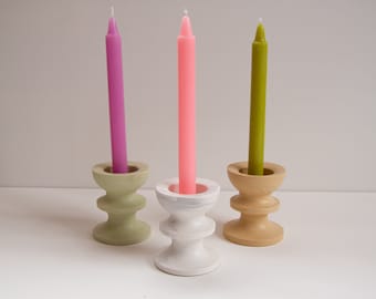 Gift set of 3 marble finish candle holders + 3 colourful candle sticks