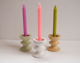 Gift set of 3 marble finish candle holders + 3 colourful candle sticks