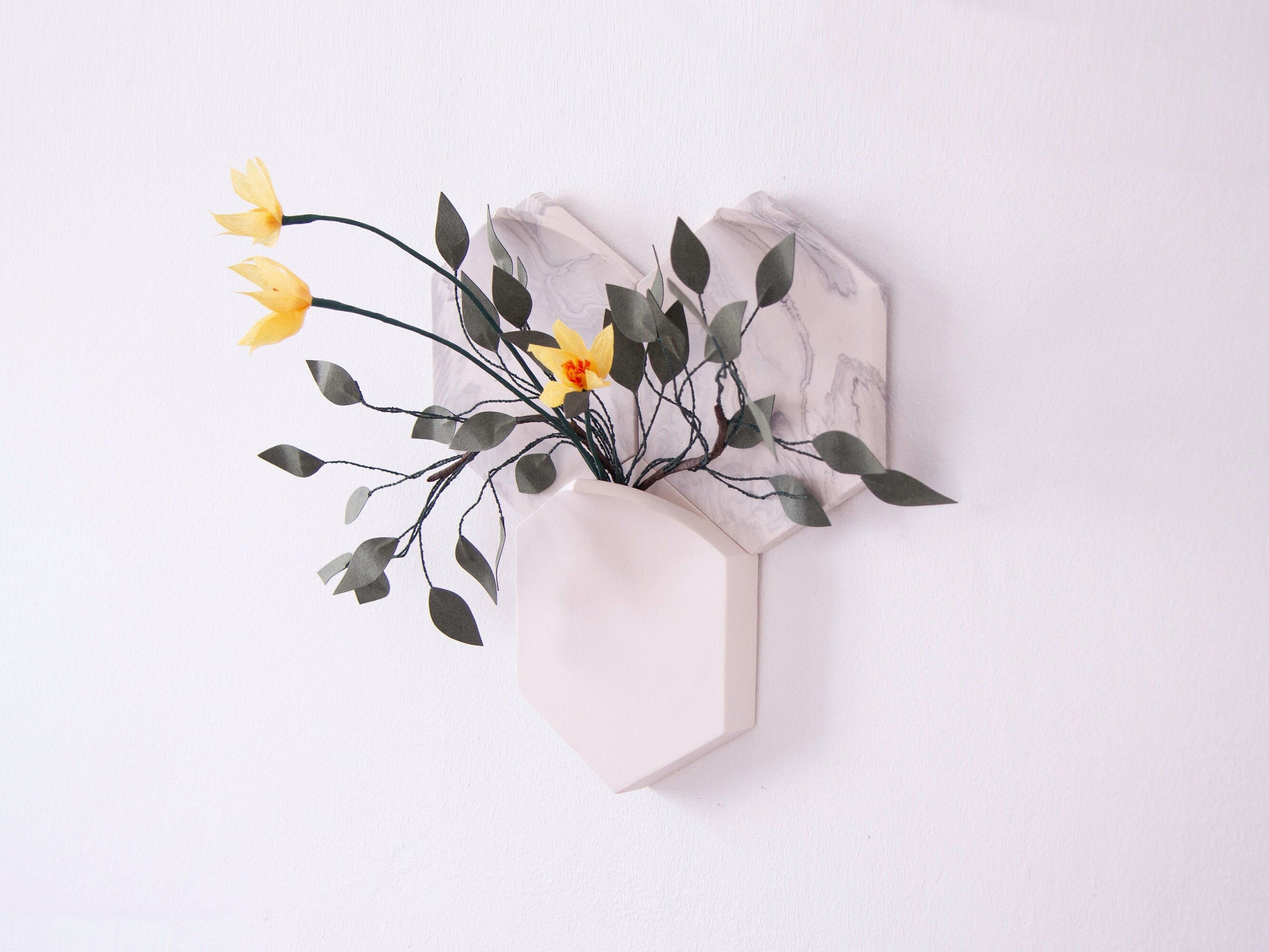 Vase Mural Modulaire Hexagonal Préréglé avec 2 Carreaux Marbrés