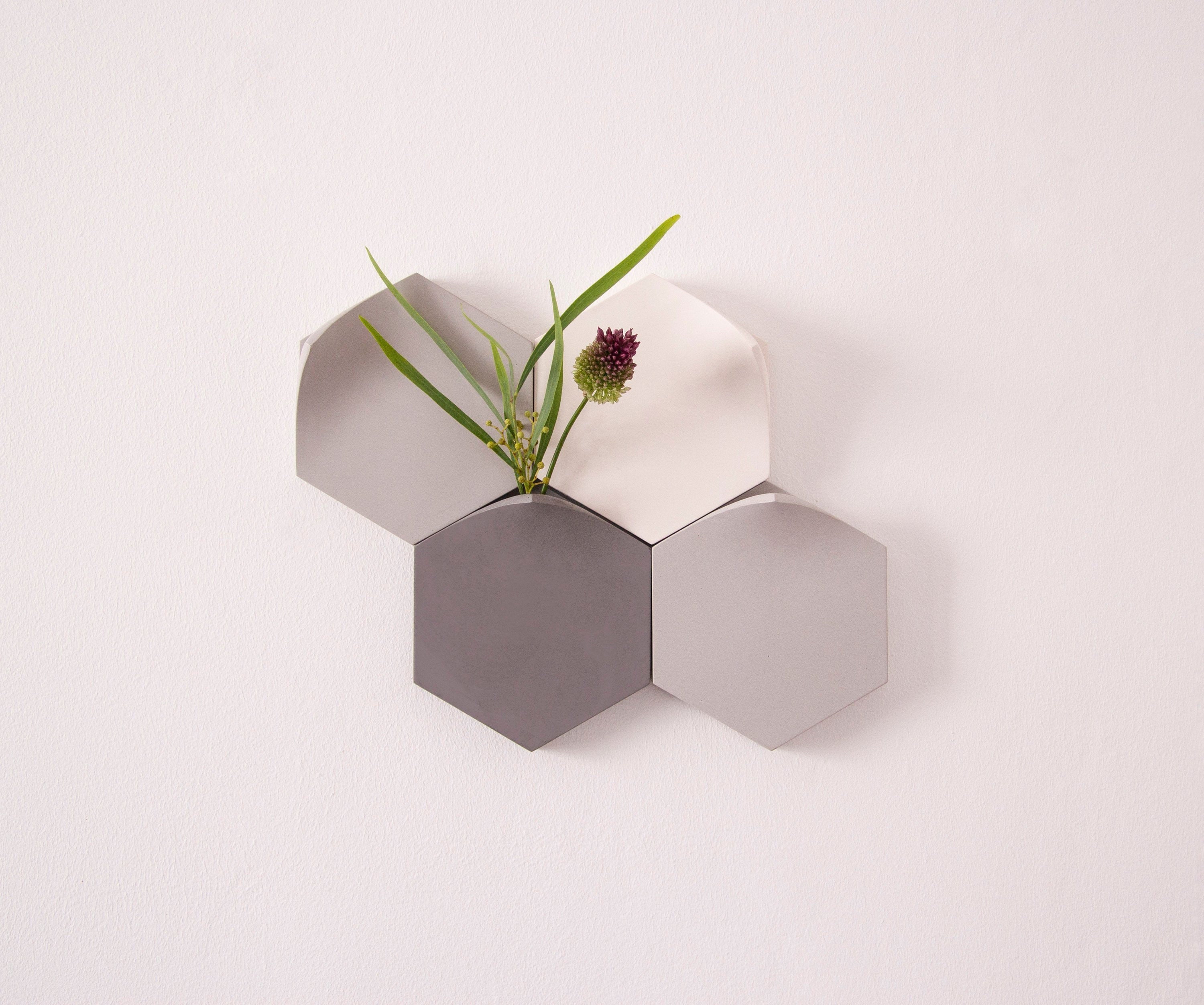 Vase Mural Hexagonal Modulaire Préréglé en Gris Froid Par Extra&ordinary Design