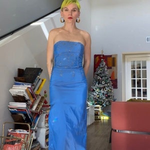 VTG 90s Jessica McClintock Blue Metallic Dress