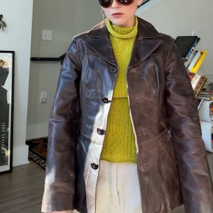 Blouson en cuir marron VTG Maxima Wilsons des années 90