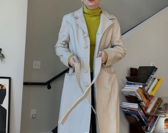 VTG 70s Cream Leather Trench Coat